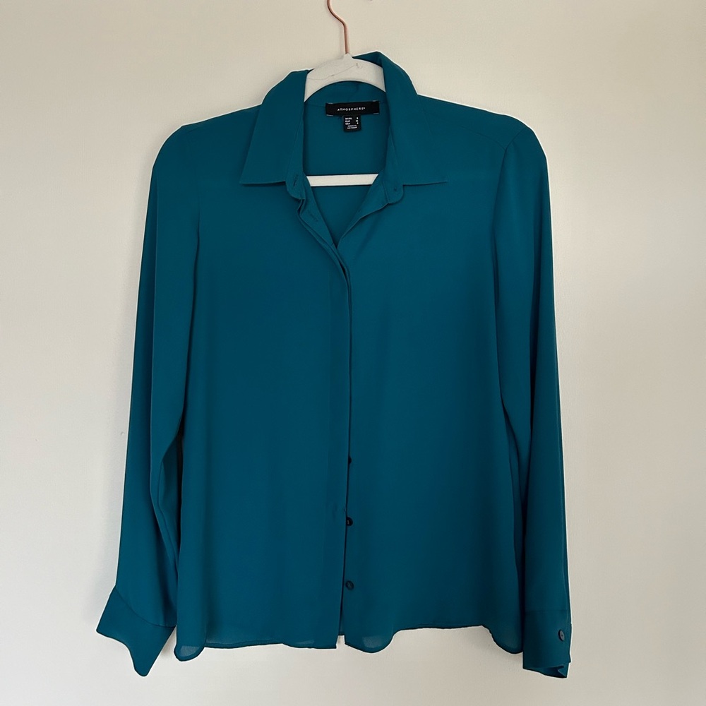 atmosphere button down shirt - blue, size 4 US